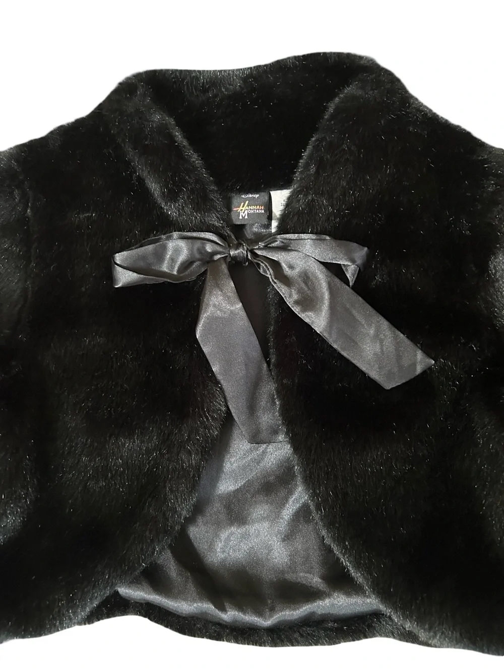 Disney Hannah Montana Faux Fur Black Cropped Shrug Girls XL 16 Fits XS Petite